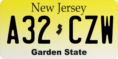 NJ license plate A32CZW