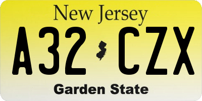 NJ license plate A32CZX