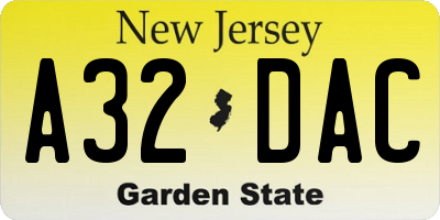 NJ license plate A32DAC