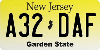 NJ license plate A32DAF