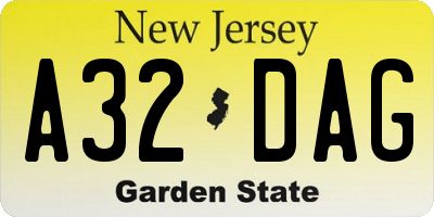NJ license plate A32DAG