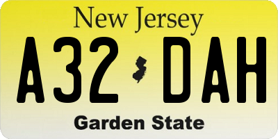 NJ license plate A32DAH