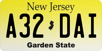 NJ license plate A32DAI