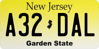 NJ license plate A32DAL