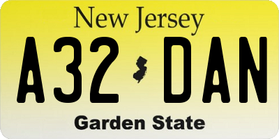 NJ license plate A32DAN