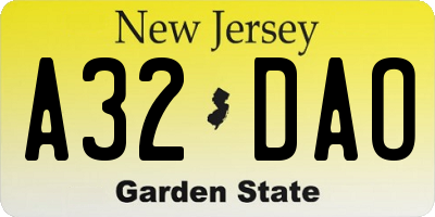 NJ license plate A32DAO