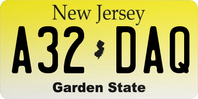 NJ license plate A32DAQ