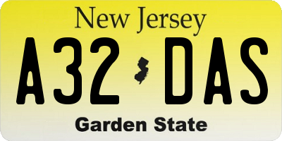 NJ license plate A32DAS