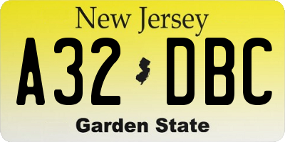 NJ license plate A32DBC