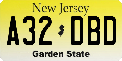 NJ license plate A32DBD