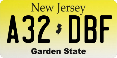 NJ license plate A32DBF