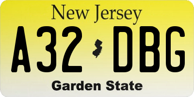NJ license plate A32DBG