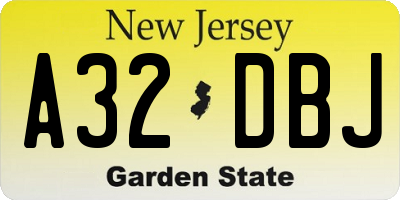 NJ license plate A32DBJ