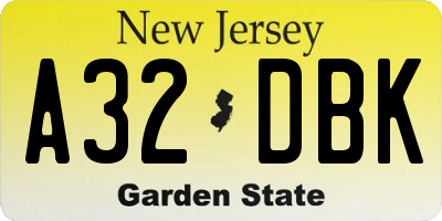 NJ license plate A32DBK