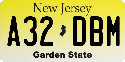 NJ license plate A32DBM