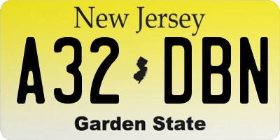 NJ license plate A32DBN