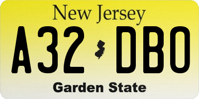 NJ license plate A32DBO