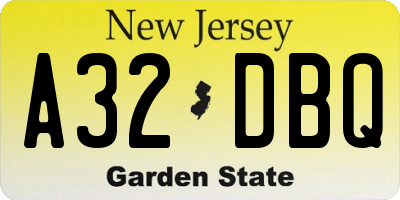 NJ license plate A32DBQ