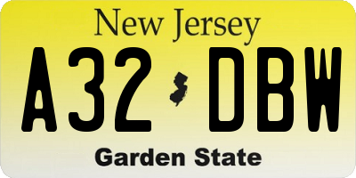 NJ license plate A32DBW