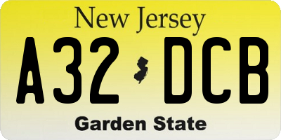 NJ license plate A32DCB