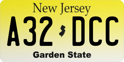 NJ license plate A32DCC