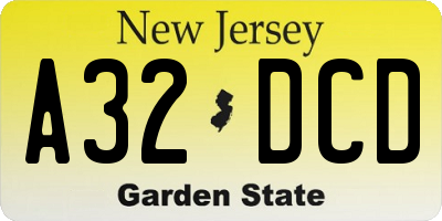 NJ license plate A32DCD