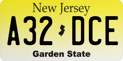 NJ license plate A32DCE