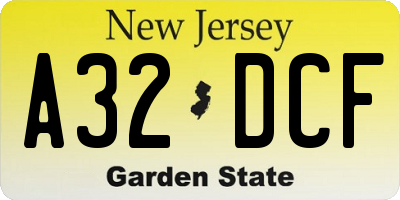 NJ license plate A32DCF