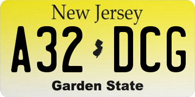 NJ license plate A32DCG