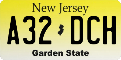 NJ license plate A32DCH