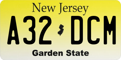 NJ license plate A32DCM