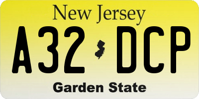 NJ license plate A32DCP