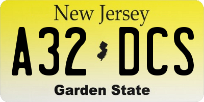 NJ license plate A32DCS
