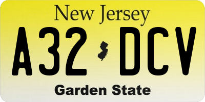 NJ license plate A32DCV