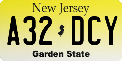NJ license plate A32DCY