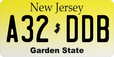 NJ license plate A32DDB