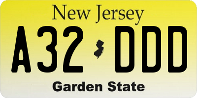 NJ license plate A32DDD