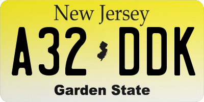 NJ license plate A32DDK