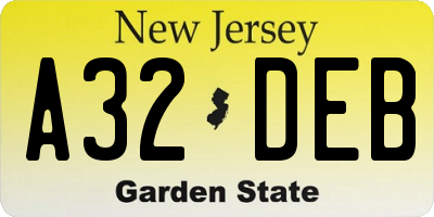 NJ license plate A32DEB