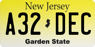 NJ license plate A32DEC