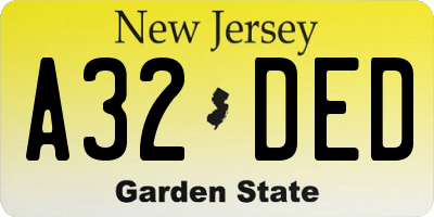 NJ license plate A32DED