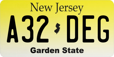 NJ license plate A32DEG