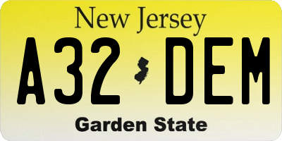 NJ license plate A32DEM