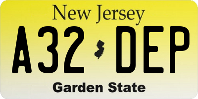 NJ license plate A32DEP