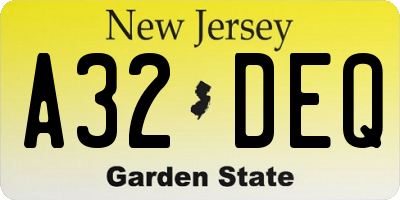 NJ license plate A32DEQ