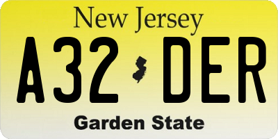 NJ license plate A32DER