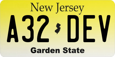 NJ license plate A32DEV