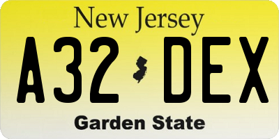 NJ license plate A32DEX