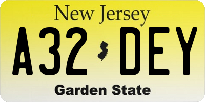 NJ license plate A32DEY
