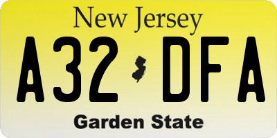 NJ license plate A32DFA